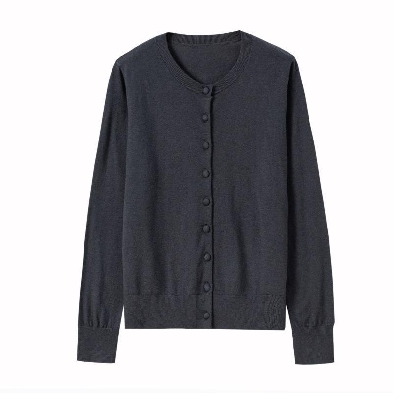Autumn and Winter Casual Minimalist Style High-end All-wool Knitted Cardigan Women's Versatile Solid Color Thin Wool Sweater