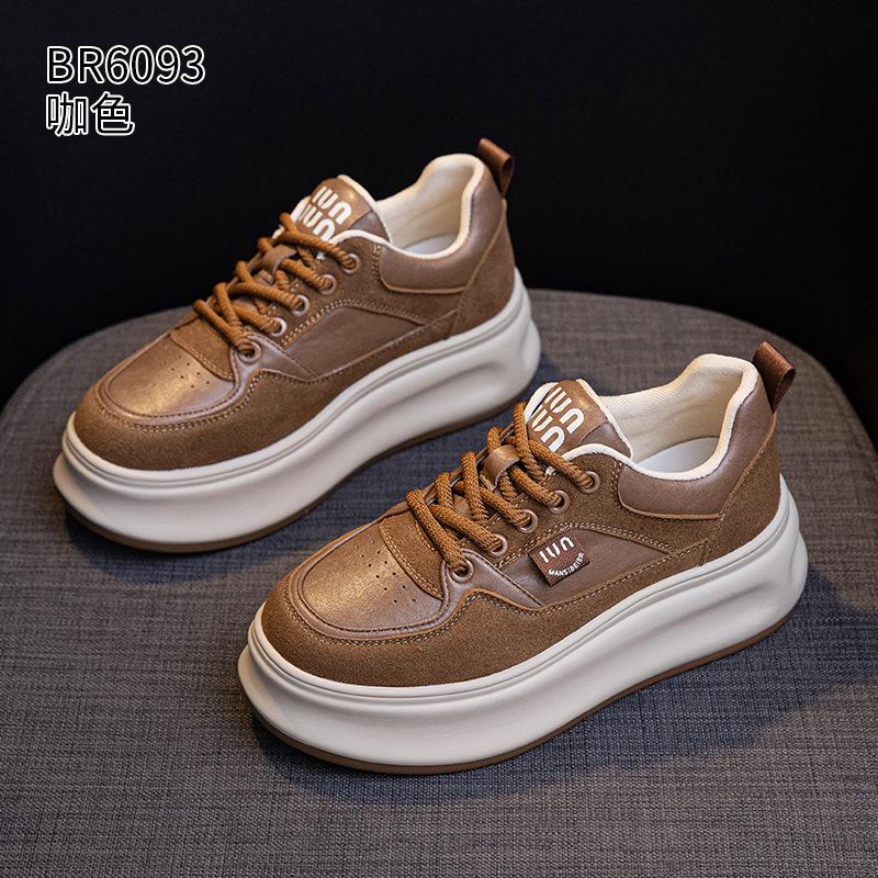 Thick baseplate shoes spring and autumn new leather heightening small student breathable casual shoes tide