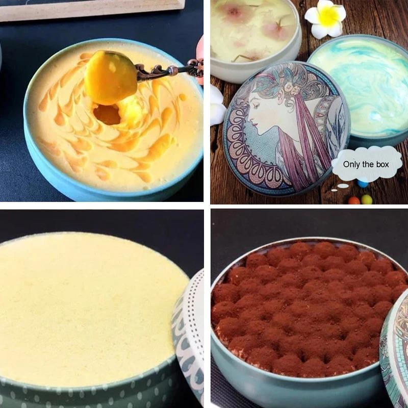 Tinplate Round Mousse Cake Macaron Dessert Tin Box Tea Sugar Coffee Storage Box Kitchen Flower Drawing Chocolate Candy Gift Case