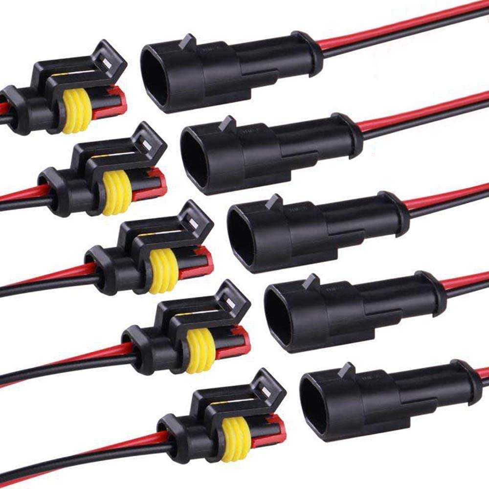 10pcs 5 Sets Waterproof Automotive Male Female Electrical Connectors Plug 2-Pin Way With Wire For Car Motorcycle Scooter Marine