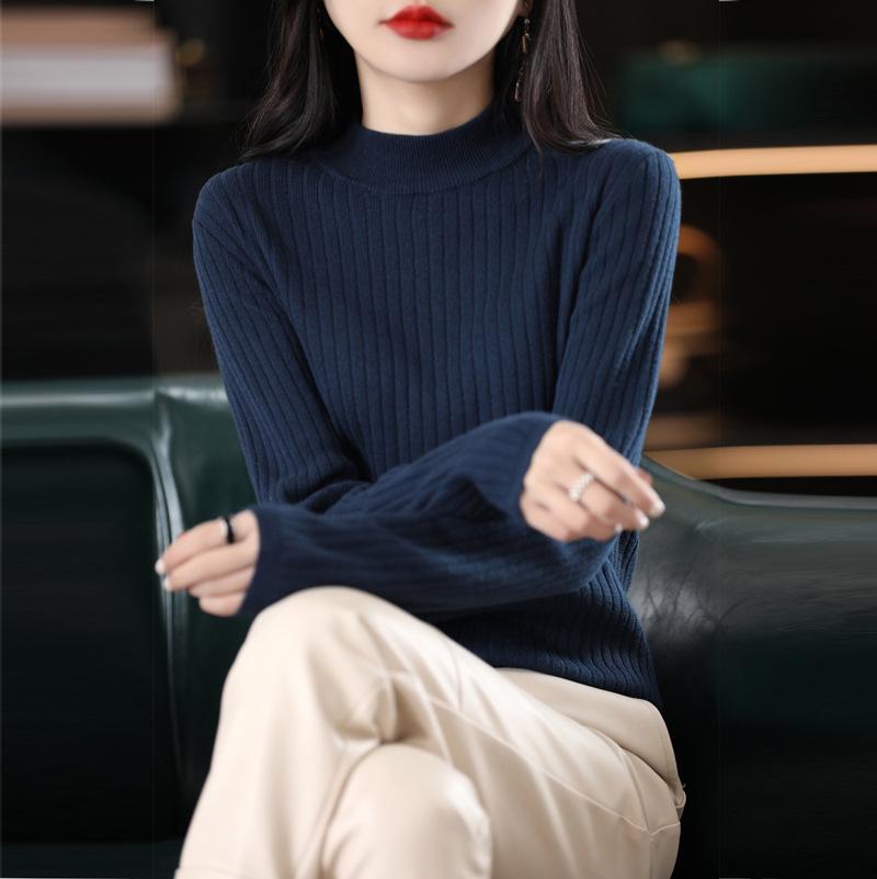 Women's High-Neck Slim-Fit Knit Sweater for Autumn/Winter - Versatile and Stylish