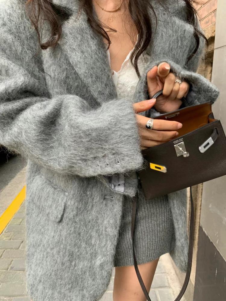 Pevná Elegantní Vintage Kožešinová Bunda Dámská Nová Móda Sladký Volný Kancelářský Kabát Dámský Korejský Návrhář Ležérní Streetwear Oblečení 2024