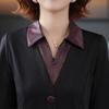 2026 Stylish Patchwork Lapel Dress for Middle-Aged & Elderly Women - Slimming Midi for Spring & Autumn