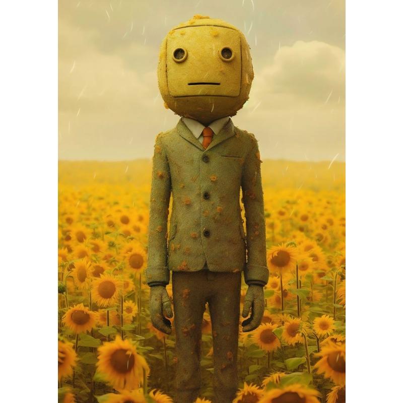 Vintage Lonely Boy Bot Toy Sunflowers Posters Wall Art Canvas Painting Nordic Poster Print Wall  for Kidsroom Nursery Decor