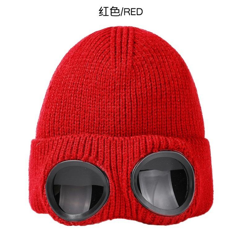 Hat Autumn and Winter Men's and Women's Windproof Glasses Fleece Ski Knitted Hat Warm Wool Hat