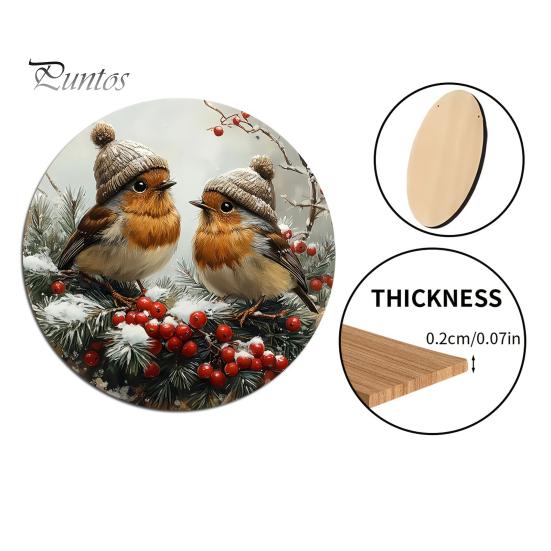 Wooden Hanging Sign for Wall Winter Bird Sign, Rustic Decorative Plaque with Animal Decor Rope, 2D Flat Art Christmas Holiday Home Door