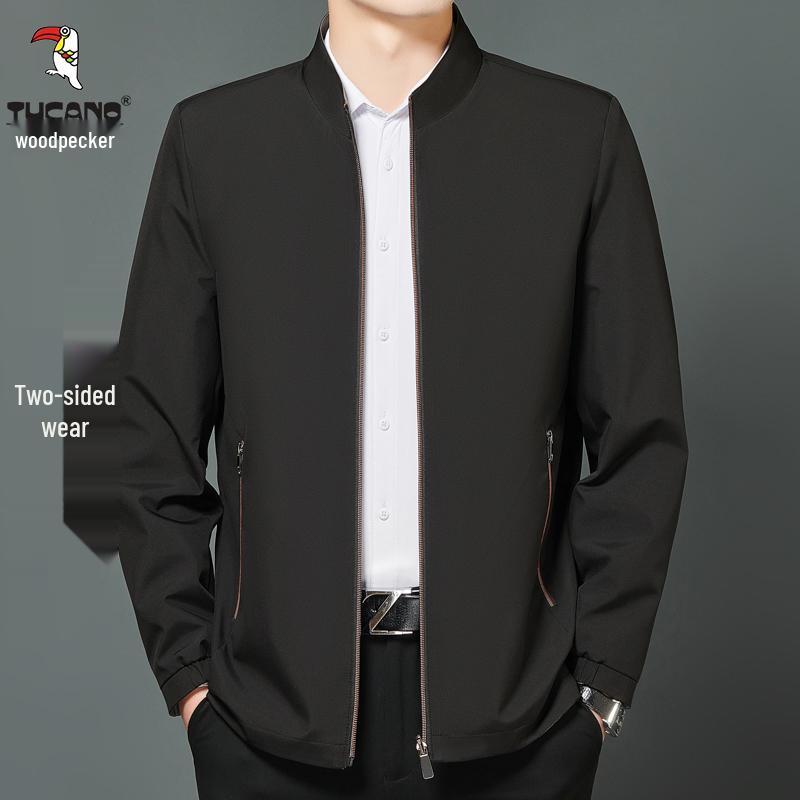 Woodpecker Men s Reversible Spring Business Jacket - Stand Collar, Windproof, High-End Casual Coat 180 cm (125-140 jin)