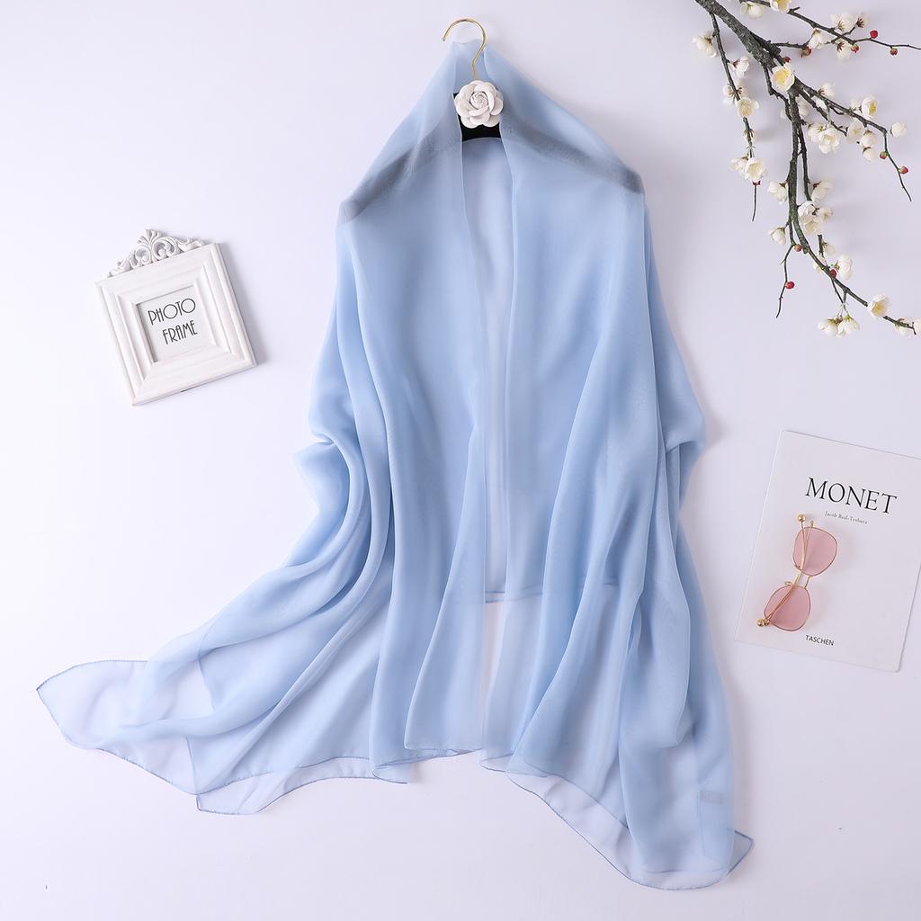New Plain Long and Thin Chiffon Sunscreen Shawl Spring and Autumn Solid Color Candy Color Scarf Beach Towel