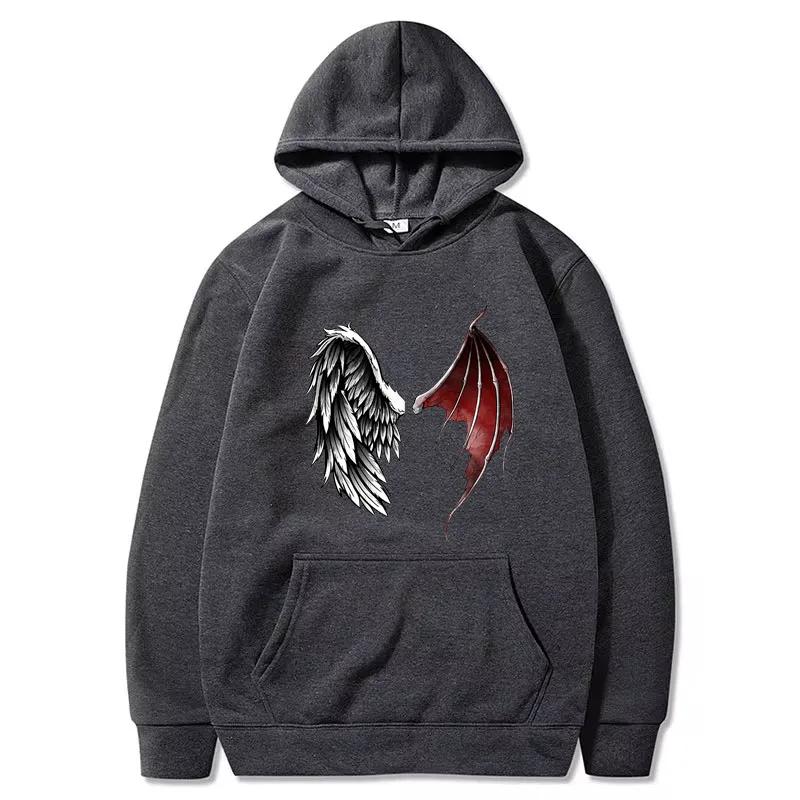 

Худи с принтом крыльев демона и ангела, зимнее флисовое, с длинными рукавами, спортивный пуловер для бега 3XL