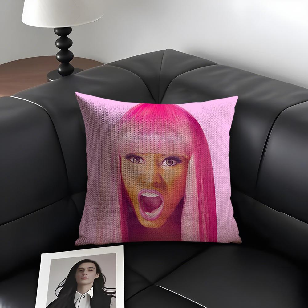 N-Nicki Minajj Singer Cushion Cover Natural Linen Organic Fabric Double-Sided Printing Sofa Home Decor Gift Pillow Case
