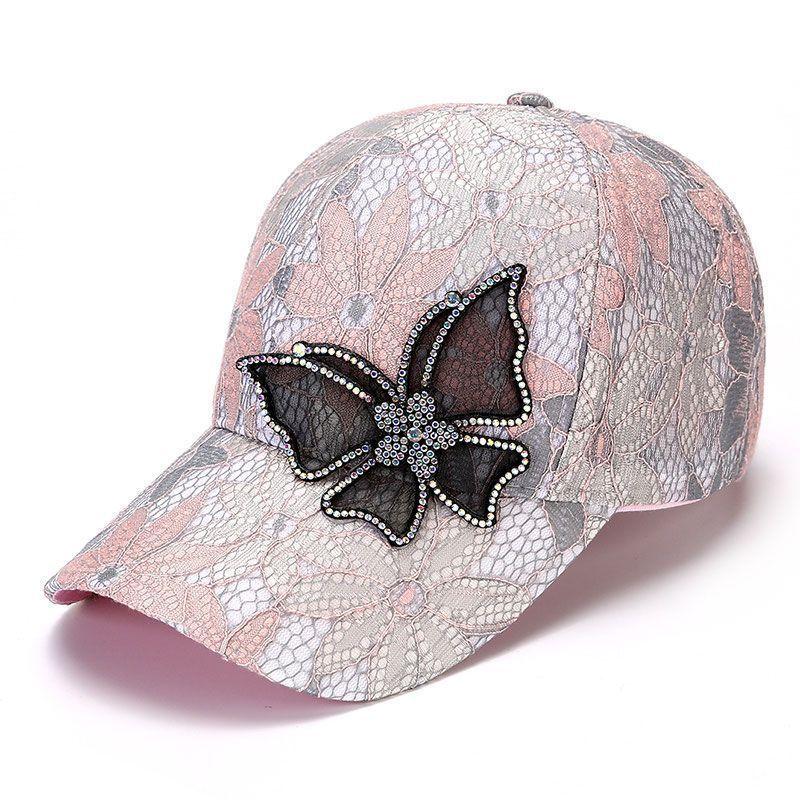 Butterfly Lace Rhinestone Thin Breathable Baseball Cap - Summer Fashion Embellished Sun Visor for Women