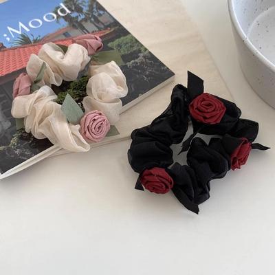 1pc Super Fairy Elegant Rose Large Intestine Hair Ring, Sweet Head Rope, Simple Leather Band, Ponytail Hair Rope Headwear