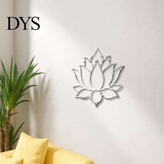Acrylic Lotus Mirror Wall Sticker Sticker, Flower Decal, Zen Style Chinese Ornament Self Adhesive Decoration for Living Room Bedroom Yoga Studio