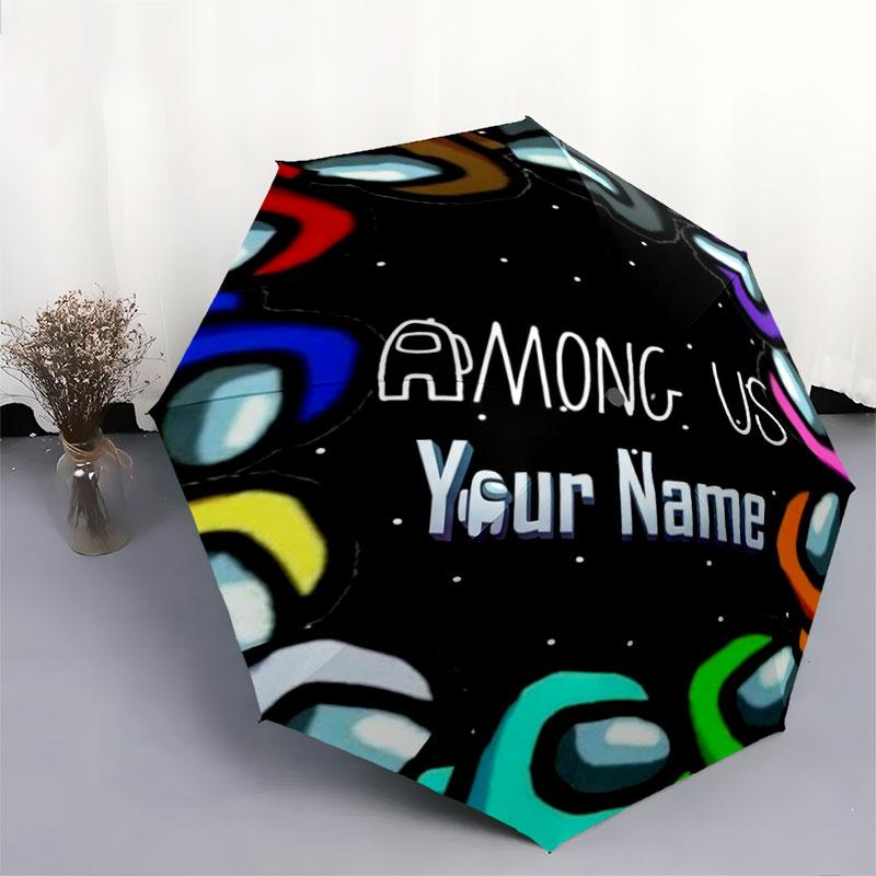 1 PC Automatic Folding Umbrella - Among Us Custom Name Pattern, Portable & Foldable Design with 8 Ribs, Christmas Birthday Gifts