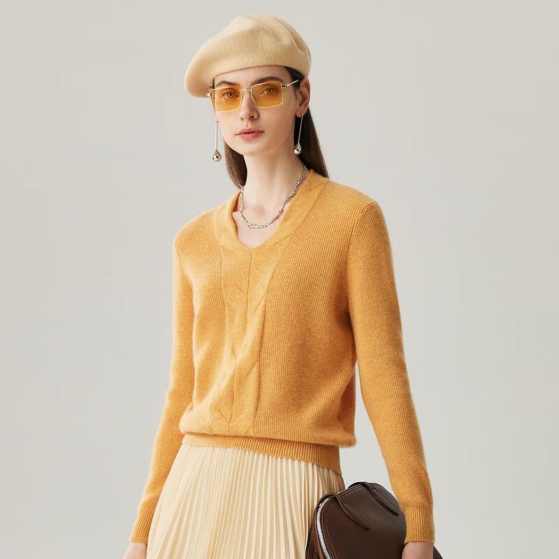 Zhaojun Women's 100% Cashmere V-Neck Cable Knit Sweater