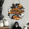 Halloween Wooden Hanging Sign Wall Decor Party Decoration with Spider Web Pumpkin Ghost Skull and Witch Hat Design for Holiday Celebration