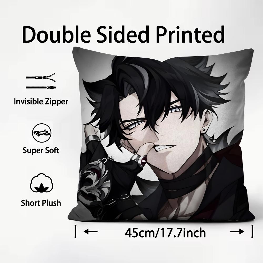 Anime Wriothesley Cushion Cover Pattern Printed Pillowcase for Living Room Sofa Cushion Cover & Bedroom Decor