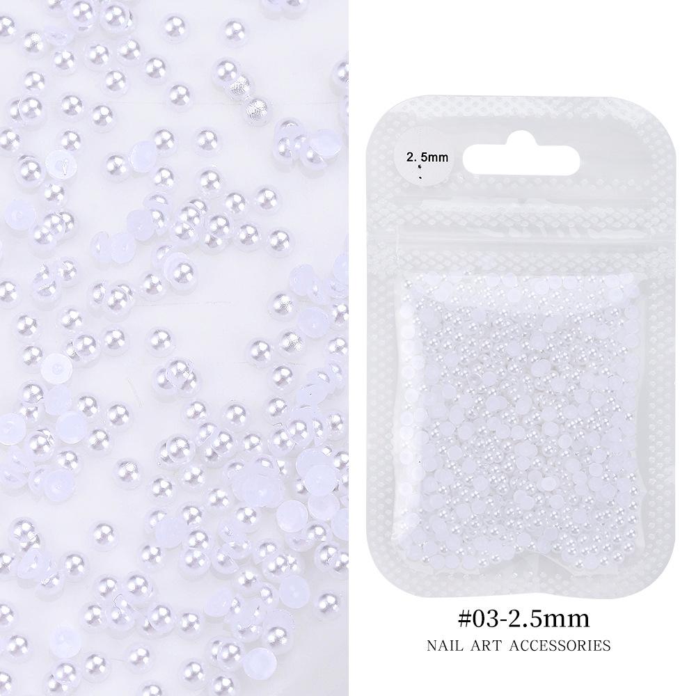 Bag Manicure Pearl Flat Bottom Pure White Abs Semi-Round Half-Sided Pearl Loose Bead Diy Manicure Highlight Half-Sided Imitation Pearl