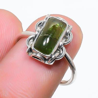 Natural Green Tourmaline Gemstone 925 Sterling Silver Designer Ring Size  5.5 US