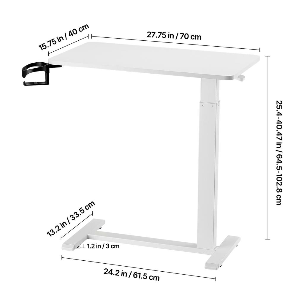 SucceBuy Overbed Table Mobile Bed Side Table with Swivel Casters Height & Angle Adjustable Laptop Desk for Home Office Study