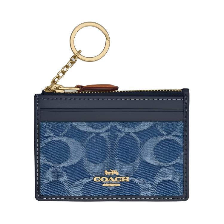 Coach Mini Fabric And Leather Card Holder Unisex Accessories Indigo CDF94-IMTYV Indigo