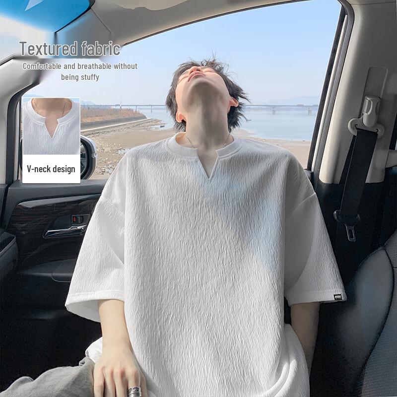 VUUG Men s Textured Ice Silk V-Neck T-Shirt 150