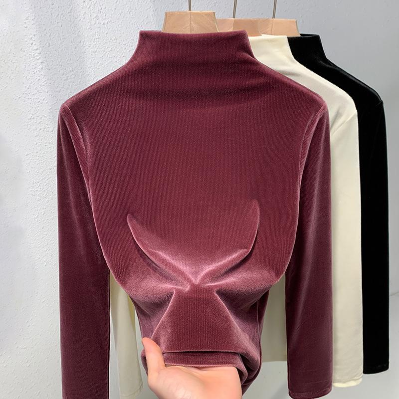 Semi-turtleneck Golden Velvet Top Women's Noble and Foreign Interior 2025 Autumn and Winter New Women's High-end Bottoming Shirt