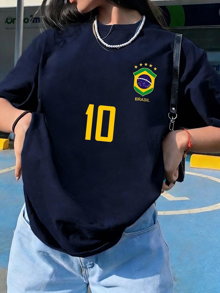 Brasilien Stil #10 3D-Druck Grafik Kurzarm Oberteile Atmungsaktiv Bequem Fußball Sport T-Shirt Hip-Hop Sommer Tägliche Kleidung