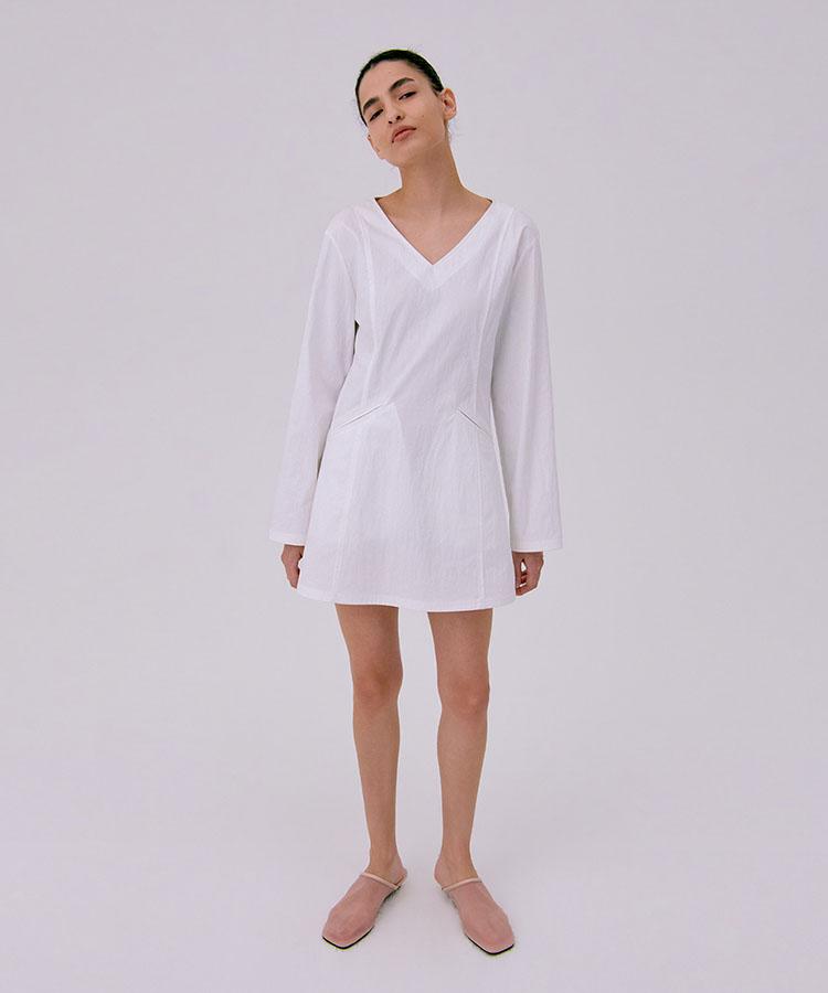 Bundercammer V-Neck Mini Dress_White
