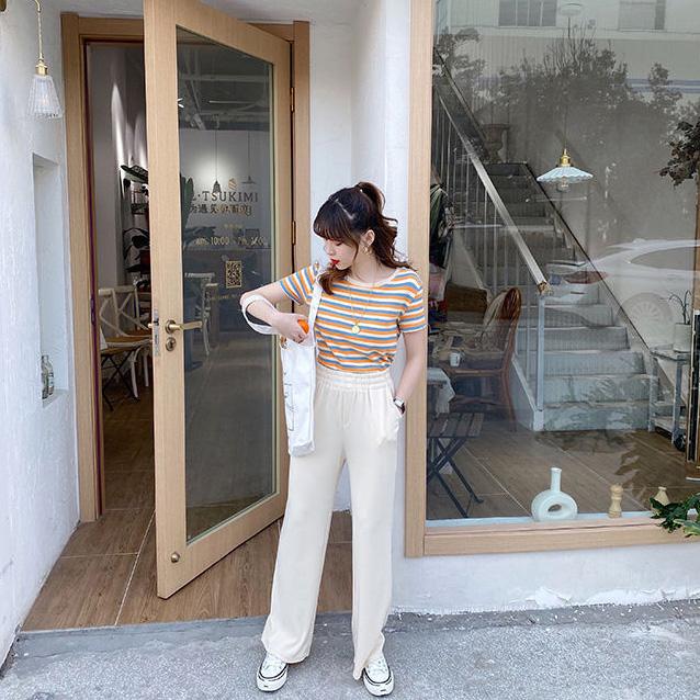 Kadın İlkbahar Yaz Çizgili Baskılı Kısa Kollu Tişört Bol O Yaka Bluz Kazak Üst Vero Moda S-XL