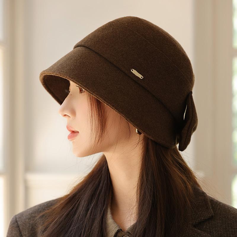 Autumn and Winter Hat Femininity Bucket Hat Bow Bucket Hat Casual Warm Basin Hat