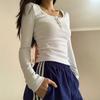 White Square Neck Slim Fit Long Sleeve T-Shirt for Women