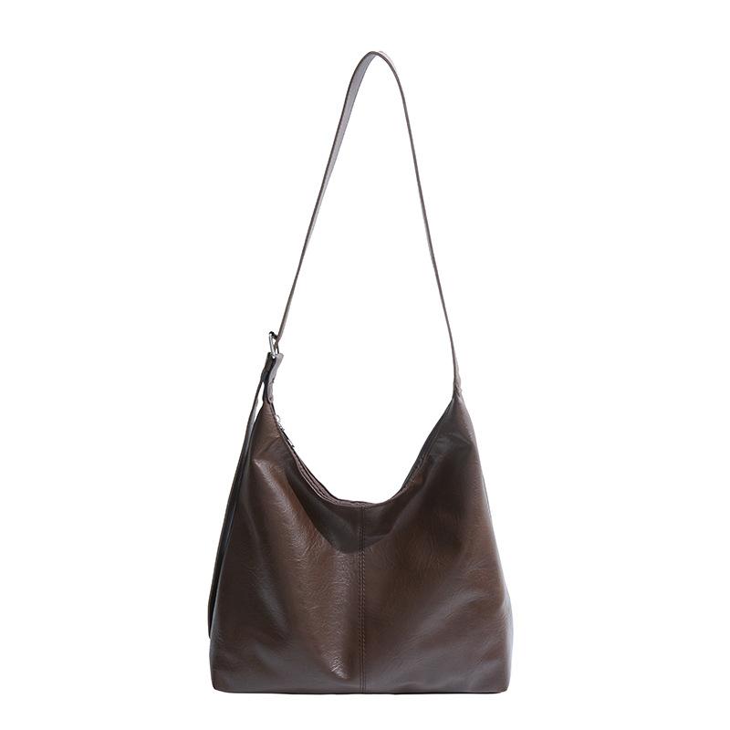 Large Capacity Retro Simple Tote Bag Women's Fashion New Soft Leather Shoulder Bag Solid Color Versatile Commuter Armpit Bag