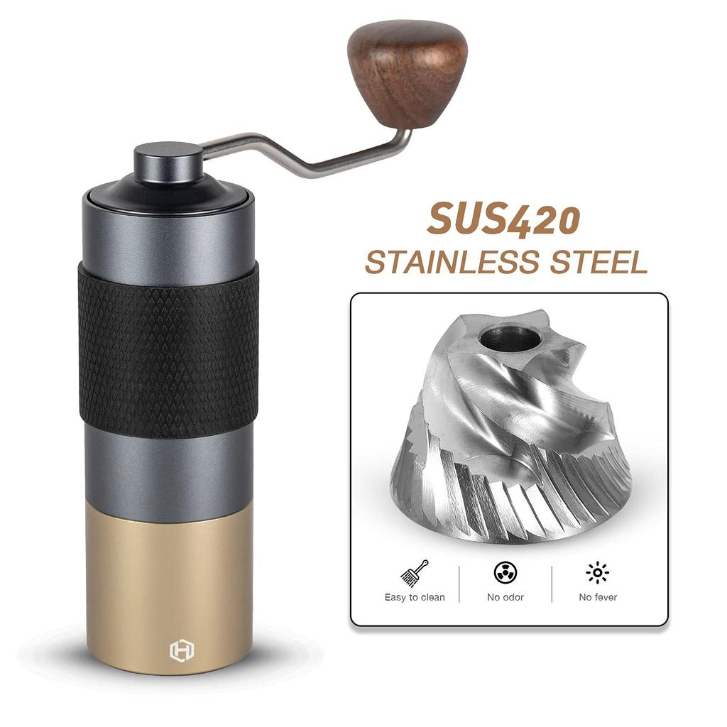 HEIHOX Handheld Manual Coffee Grinder with Adjustable Conical Stainless Steel Burr, 30g Capacity, Portable, Fast Grinding Efficiency, From Espresso