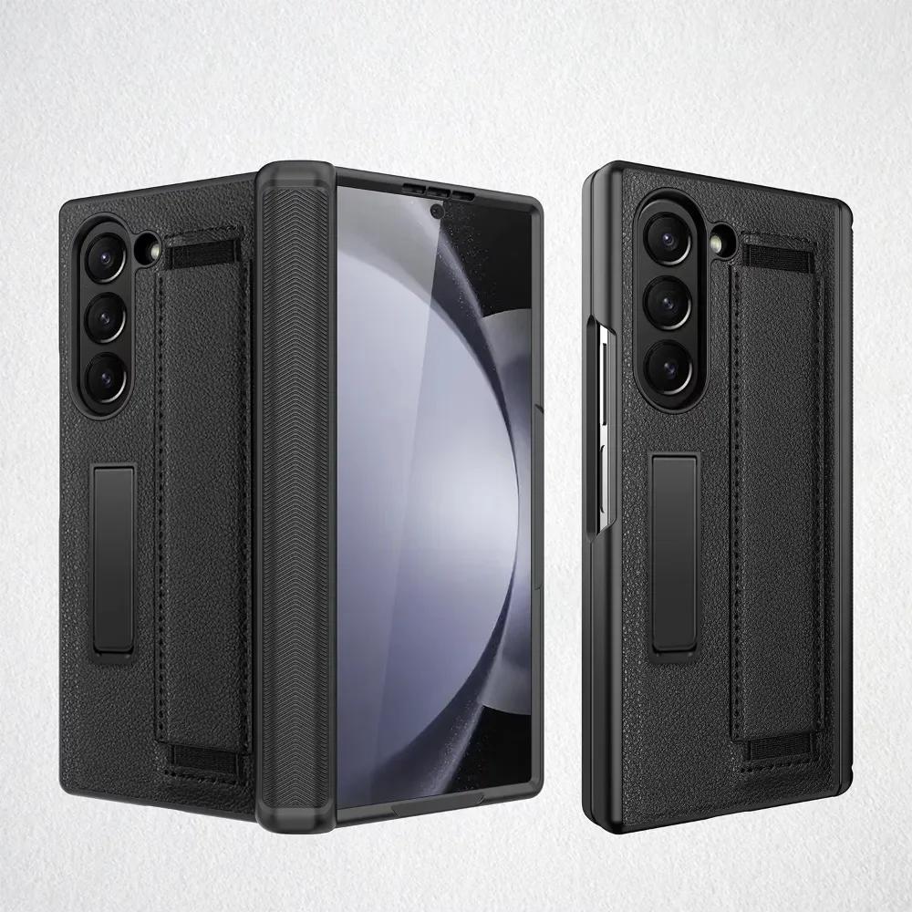 

Leather Wristband Hinge Kickstand Full Coverage Phone Case with Screen Protective Hard Cover for Samsung Galaxy Z Fold 7 6 5 4 3 Galaxy Z Fold7