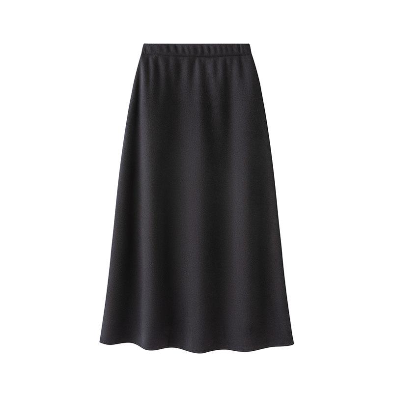 Spring 26 High-End Gray Wool Midi Skirt: High-Waisted, Draped, Elastic Knit Base