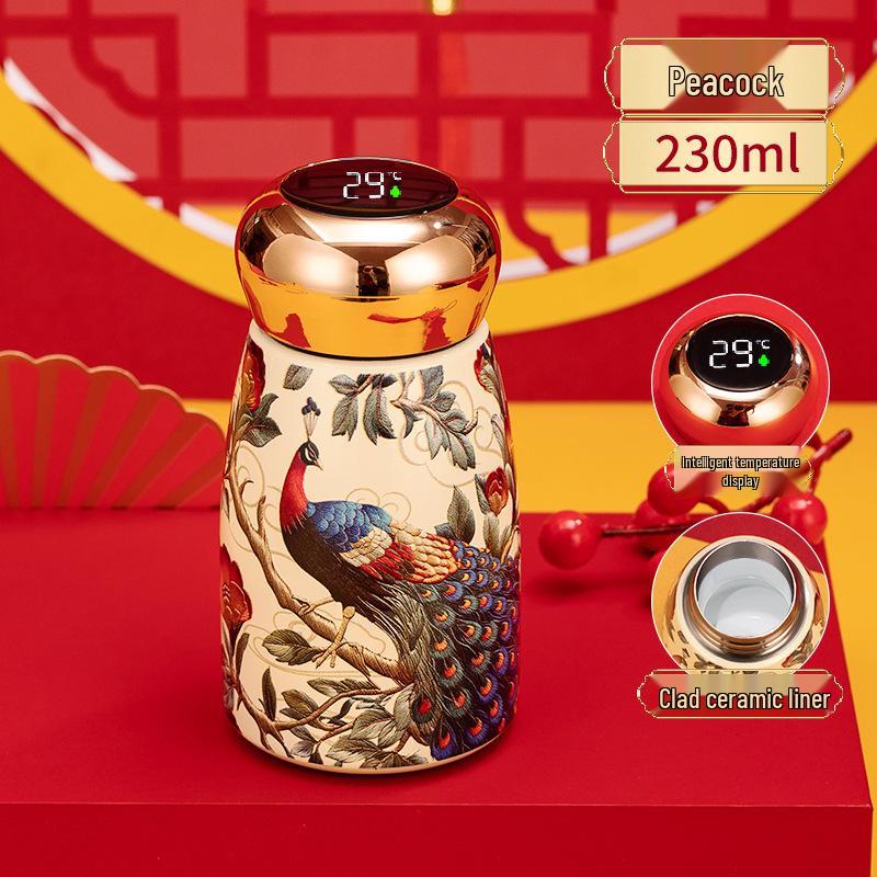 Compact Ceramic Thermos Cup with Smart Temperature Display - Chinese Style