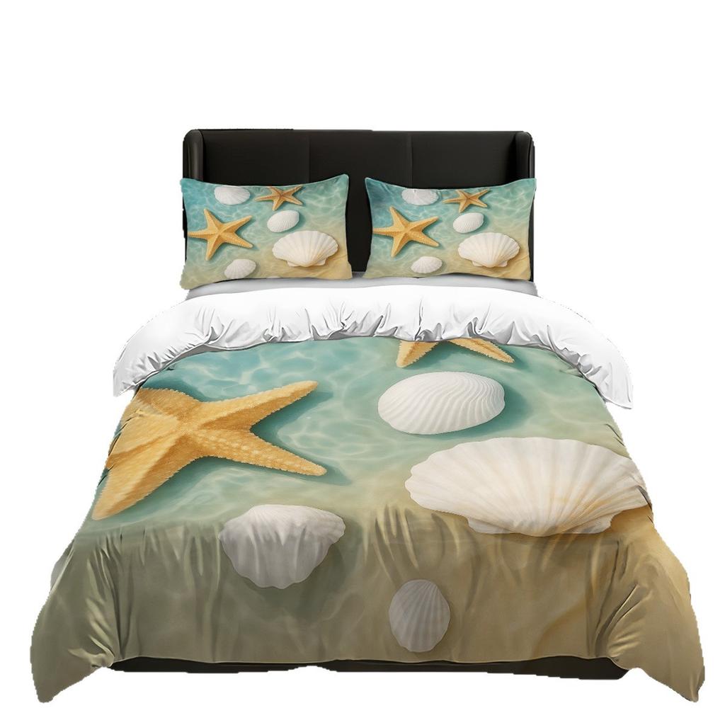 Ocean Theme Quilt Cover Three-Piece Beach Shell 3D Digital Printing Quilt Cover Pillowcase