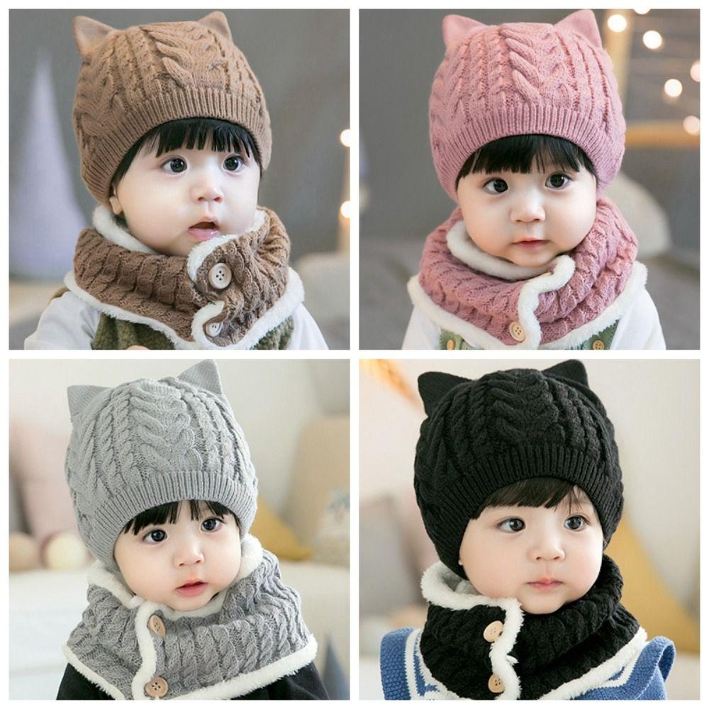 Soft Warm One Piece Hat Scarf Winter Children Bonnet Hats Lovely Baby Knitted Hats  Boys Girls