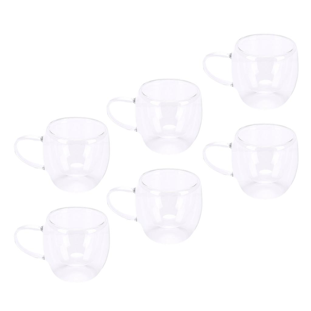 6Pcs Double Wall Glass Coffee Mugs Set Clear Insulated with Handle Egg Shaped for Juice Beer Water 350ml