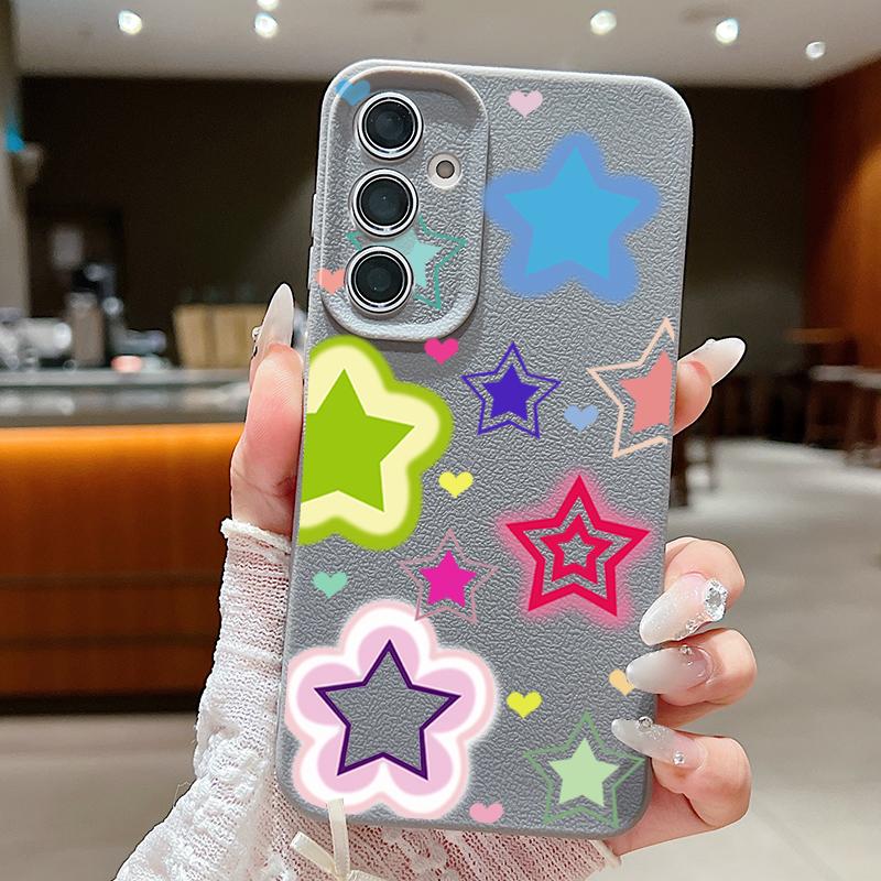 Blended Colorful Stars Pattern Case For Samsung Galaxy S26 Ultra S25 Edge S24 S23 S22 Plus S21 FE Leather Texture Silicone Cover