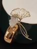 Retro Elegant Ginkgo Leaf Brooches For Women Fashion Rhinestone Flower Plant Lapel Pins Wedding Party Corsage Bijoux De Luxe