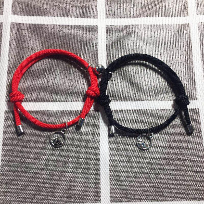 2pcs Mountain Alliance Each Other Couple Red Rope Bracelets a Pair of Magnet Stone Girlfriends Gift Braided Rope Jewelry