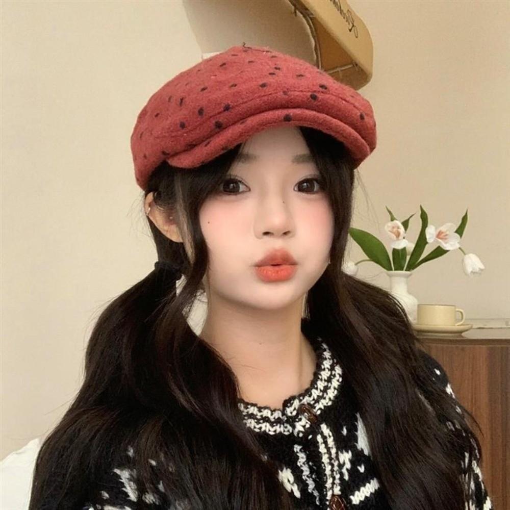 Retro Forward Hat Polka Dot Painter Beret Elegant Newsboy Cap Autumn Winter Wear