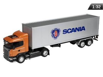 Model 1:32, SCANIA R470, Orange Tractor - Silver Trailer