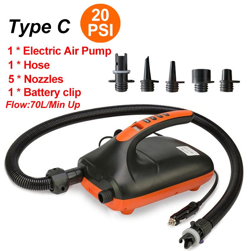 12V SUP Board Pump Max 16/20 PSI Inflatable Pump Electric Air Pump Dual Stage for Stand Up Paddle Board Air PVC Boat Mattress