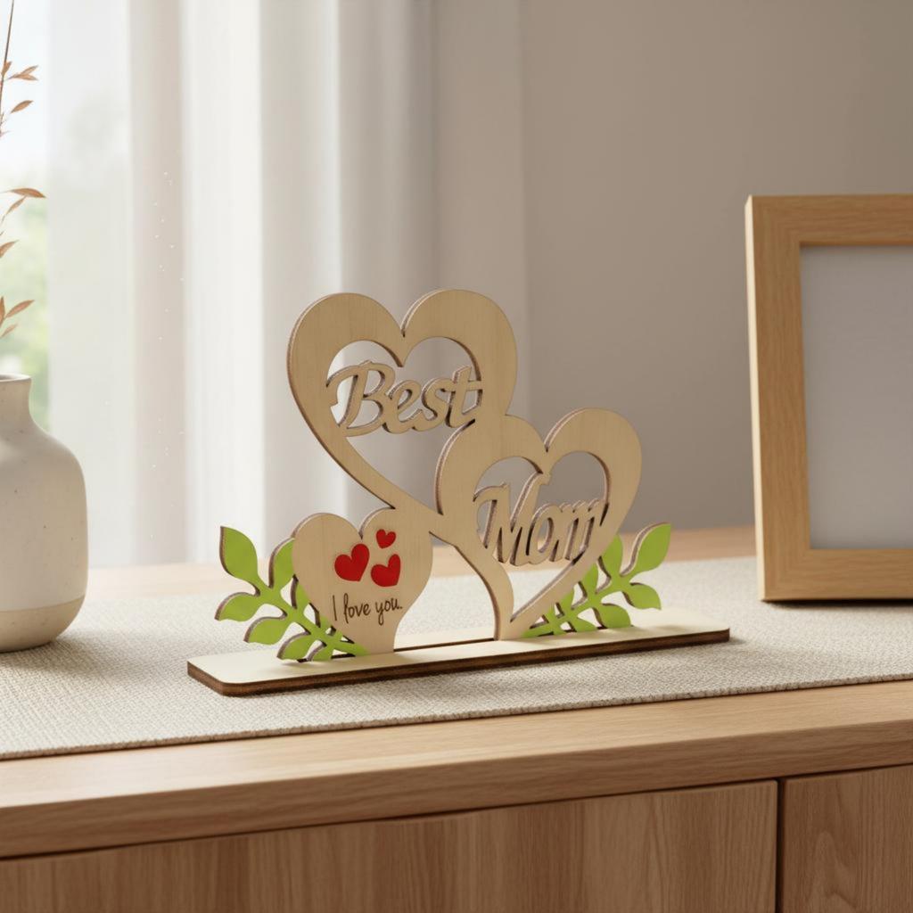 Mother's Day Wooden Decoration Freestanding MOM Letter Table Decor Parent's Day Desk Sign Heartfelt Message Wooden Mom Plaque