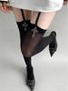 Women'S Black Solid Thigh High Stockings With Metal Cross Decor & Suspender Straps, High-Stretch Skin-Friendly Socks For Gothic