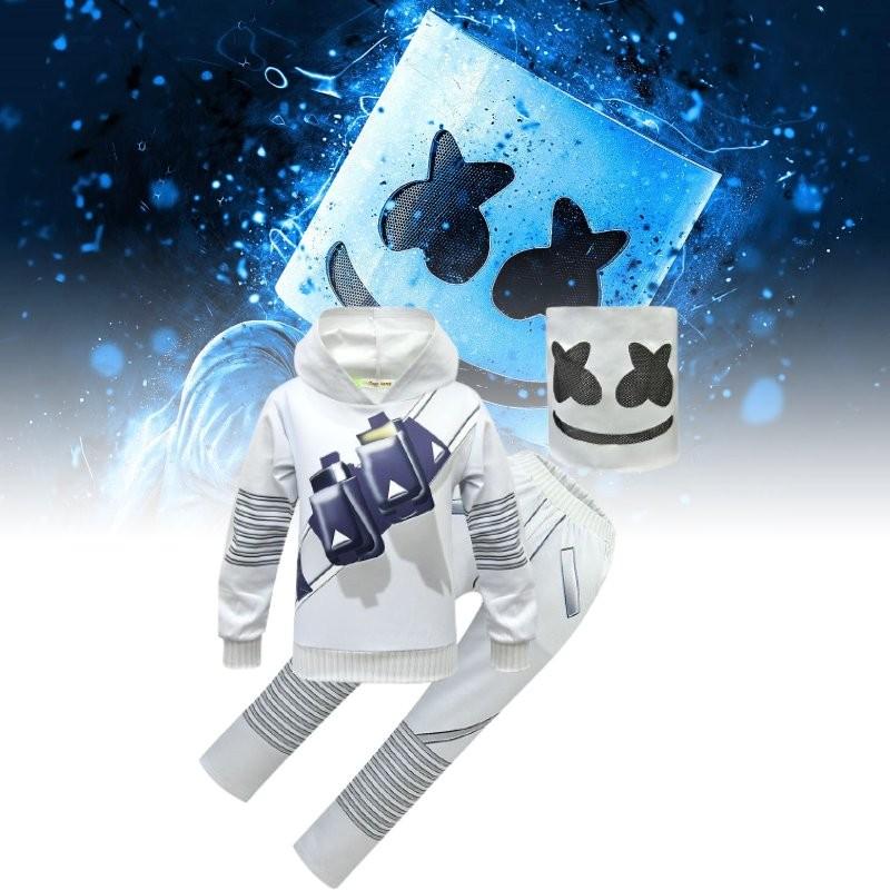 Completo in Cotone Stile Rock Ispirato a Marshmello per Bambini con Maniche Lunghe e Pantaloni