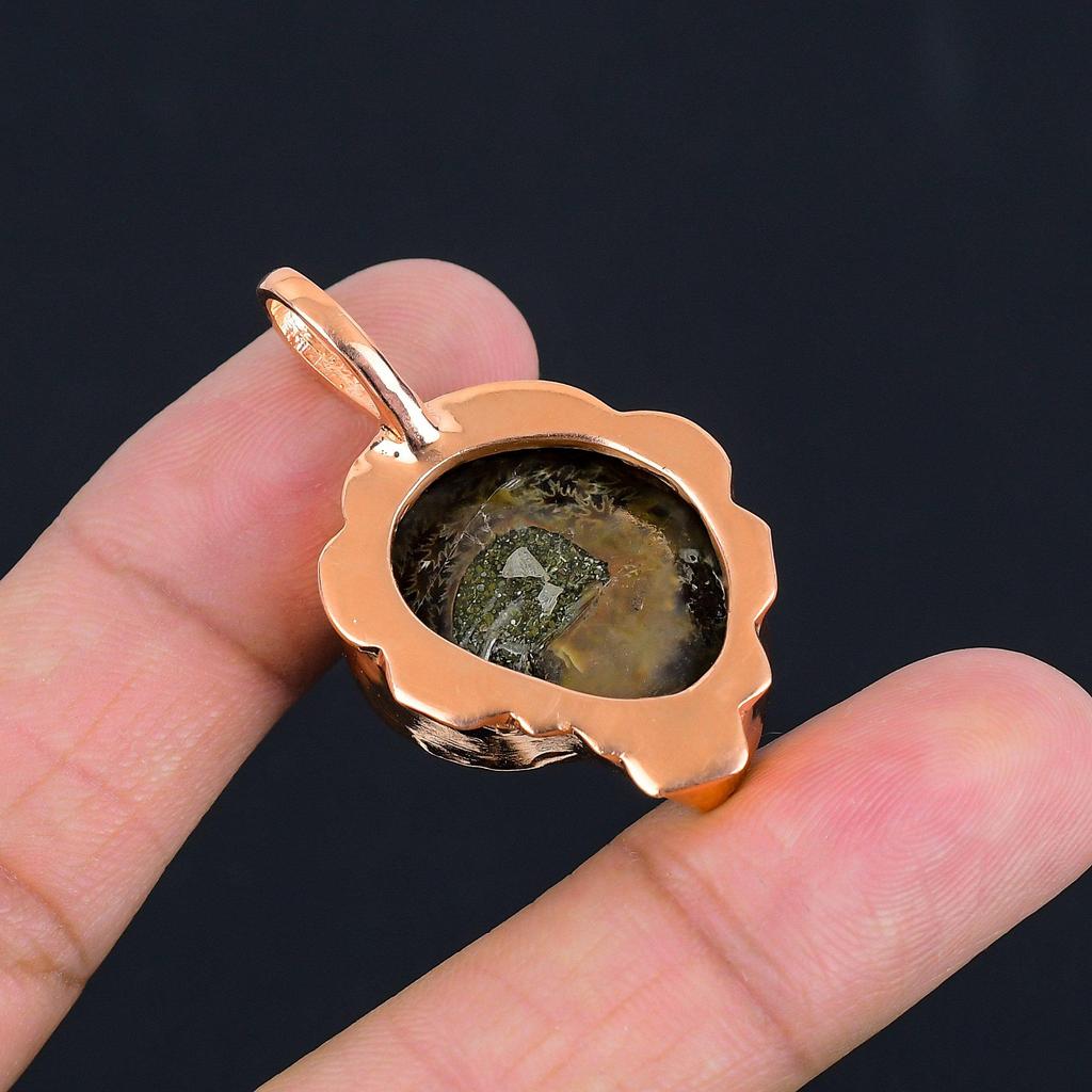 Colgante de cobre con piedra preciosa de amonita, hecho a mano, para regalo de boda.